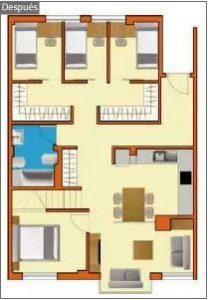Plano de casa reformada con 4 habitaciones (después)